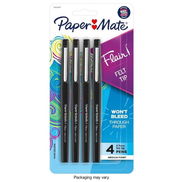 PAPER MATE Flair Felt Tip Black Pack of 4 Box of 6