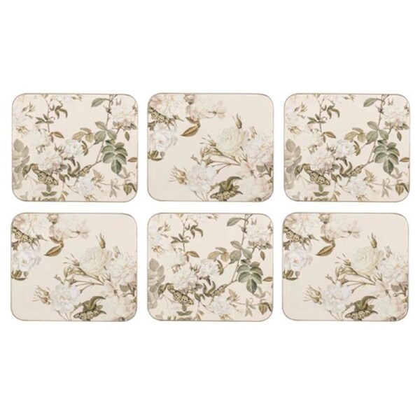 Ashdene Dining Kitchen Elegant Rose Cream Cork Back Coasters Set 6