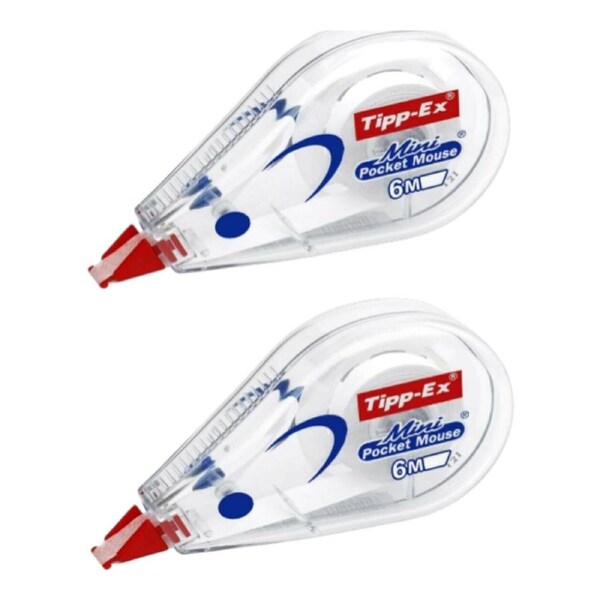 2x Tipp-Ex Mini Pocket Mouse Correction Roller Tape 5mm x 6m White Out School