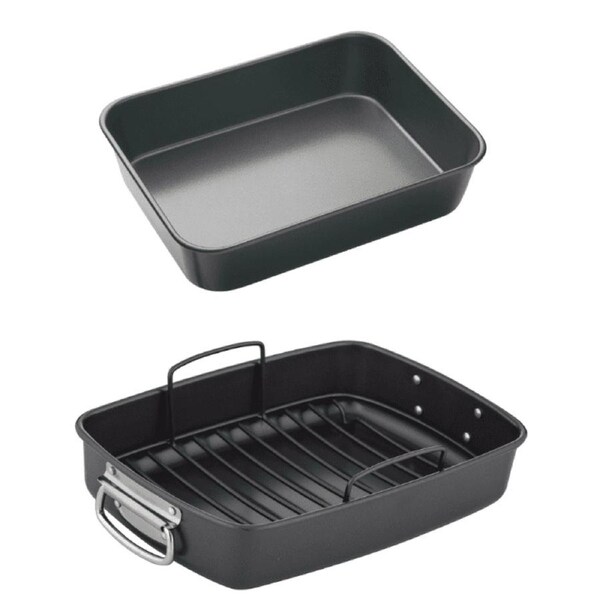 MasterPro Non Stick Deep Roasting Pan and Pan with Rack Baking Set Cooking Dish