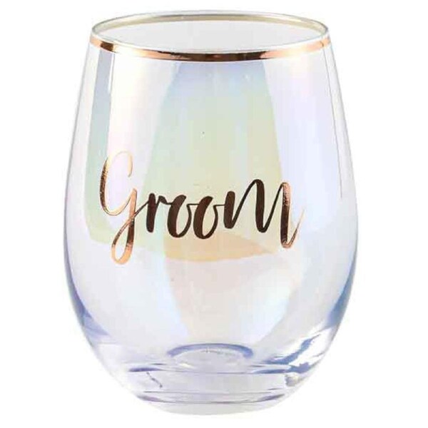 Rose Gold Groom Stemless Wine Glass