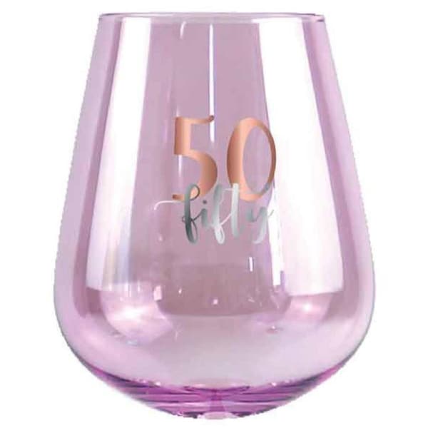 Rose Gold Decal 50th Birthday Stemless Wine Glass