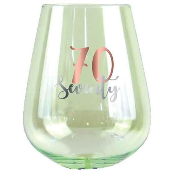 Rose Gold Decal 70th Birthday Stemless Wine Glass