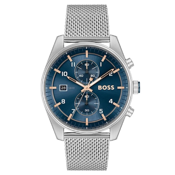 BOSS by Hugo Boss Stainless Steel Mesh Blue Sunray Dial Chronograph Men's Watch - 1514149