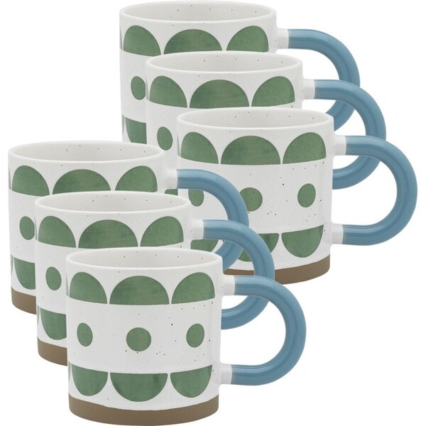 6x Porto Modelli Stoneware 330ml Coffee/Tea Mug Drinking Cup w/ Handle Scallop