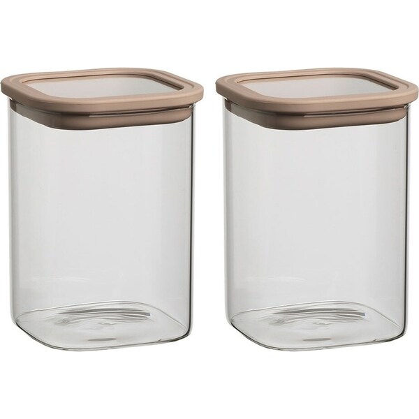2x Ecology Store Square 1.1L/15cm Glass Canister w/ Lid Container Storage Clear