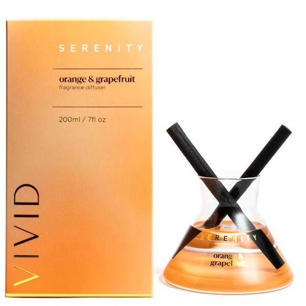 Serenity Vivid Scented Glass Reed Diffuser In Box - Orange & Grapefruit 200ml