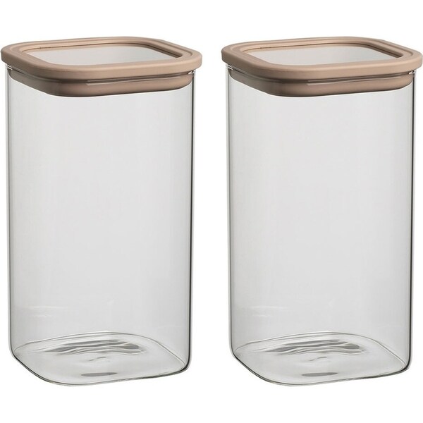 2x Ecology Store Square 1.5L/19cm Glass Canister w/ Lid Container Storage Clear