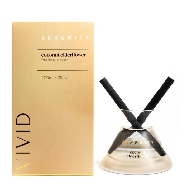 Serenity Vivid Scented Glass Reed Diffuser In Box - Coconut Elderflower 200ml