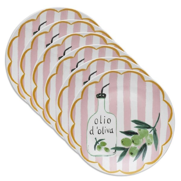 6x Porto Cucina 20cm Porcelain Side Plate Food/Snack Dish Tableware Round Olive