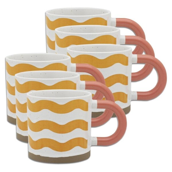 6x Porto Modelli Stoneware 330ml/14cm Coffee/Tea Mug Drinking Cup w/ Handle Wave
