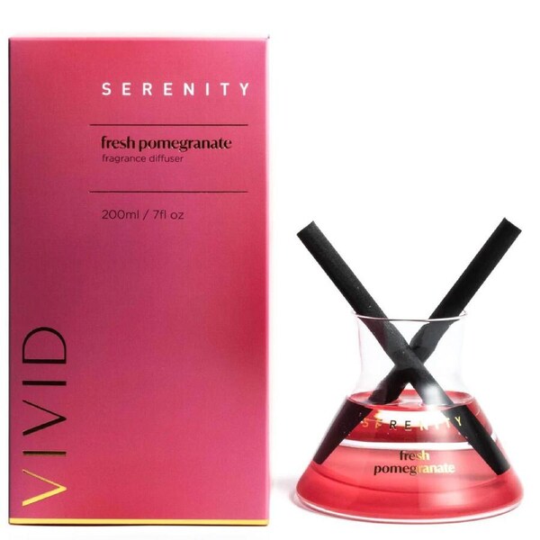 Serenity Vivid Scented Glass Reed Diffuser In Box - Fresh Pomegranate 200ml