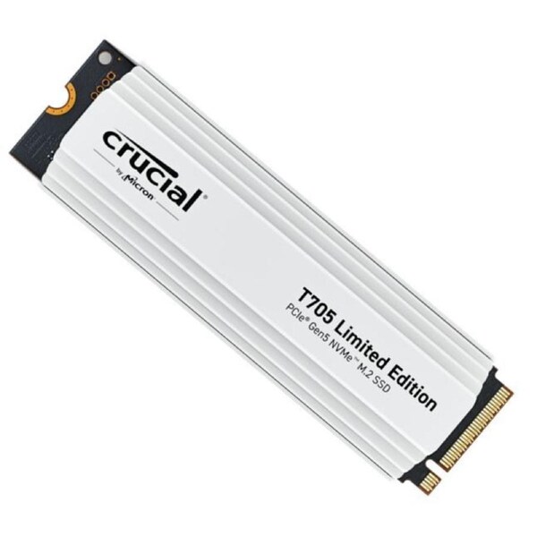 Crucial T705 2TB Gen5 NVMe SSD White Heatsink - 14500/12700 MB/s R/W 1200TBW 1550K IOPs 1.5M hrs MTTF DirectStorage for Intel 14th Gen AMD Ryzen