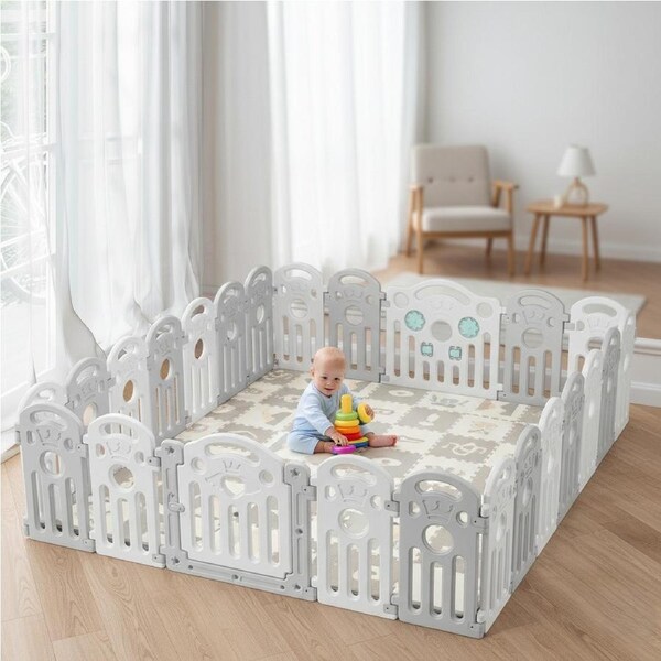 BoPeep Baby Playpen 24-Panel 192x224cm Toddler Safety Fence with Suction Cups