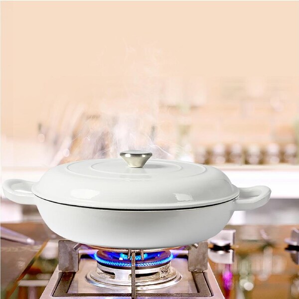 Toque Enamel Dutch Oven 4L Cast Iron Pan Casserole Pot Slow Cook with Lid White