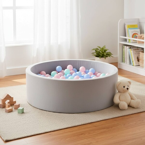 BoPeep Kids Ball Pit 90x30cm Foam Ocean Play Pool – Grey, No Balls