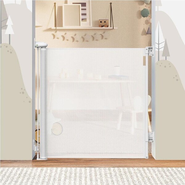 150cm BoPeep Baby & Pet Safety Gate Adjustable Retractable for Stairs and Doorways - White