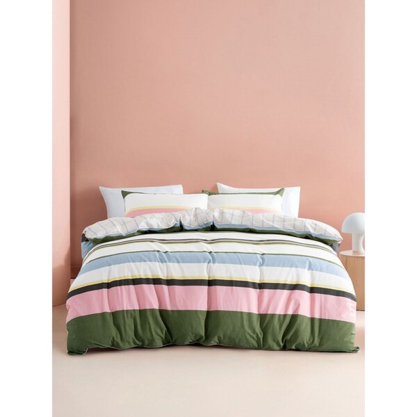ESPRIT Solana Stripes/Grid Double Sided Pattern Quilt Cover Set King Bed