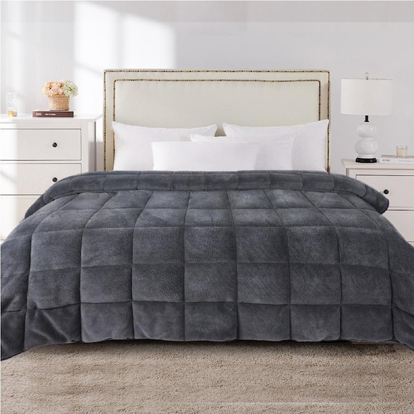 500GSM DreamZ Velvet Quilt Doona Blanket Queen Size - Grey