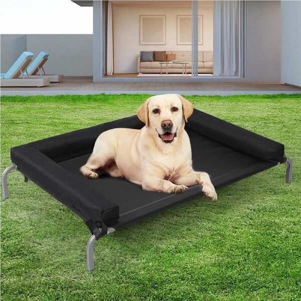 108x62x15cm PaWz Elevated Trampoline Pet Bed Heavy Duty - Black