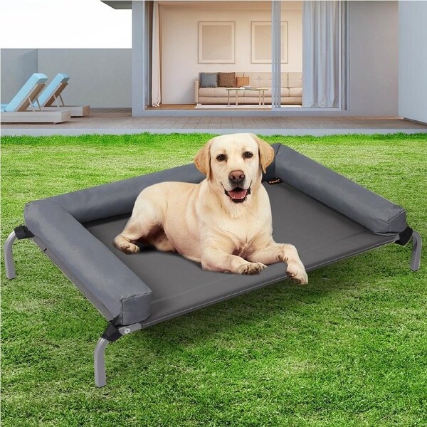 108x62x15cm PaWz Elevated Trampoline Pet Bed Heavy Duty - Grey