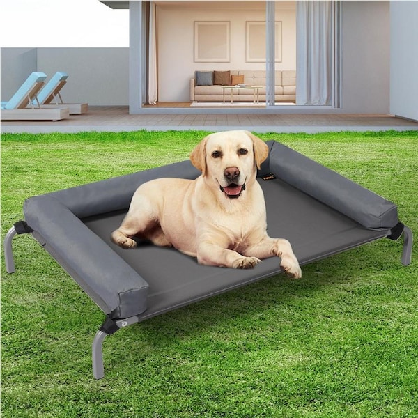 77x47x15cm PaWz Elevated Trampoline Pet Bed Heavy Duty - Grey