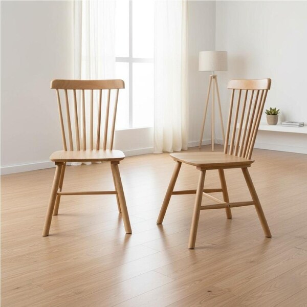 1 Set of 2 Levede Windsor Dining Chairs - Oak