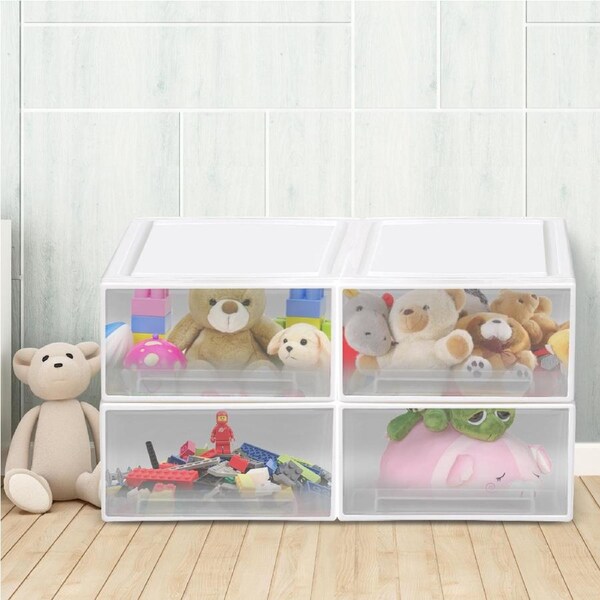 Traderight Kids Toy Box Stackable Storage Drawers Palstic Clothes Organiser Container 4Tier