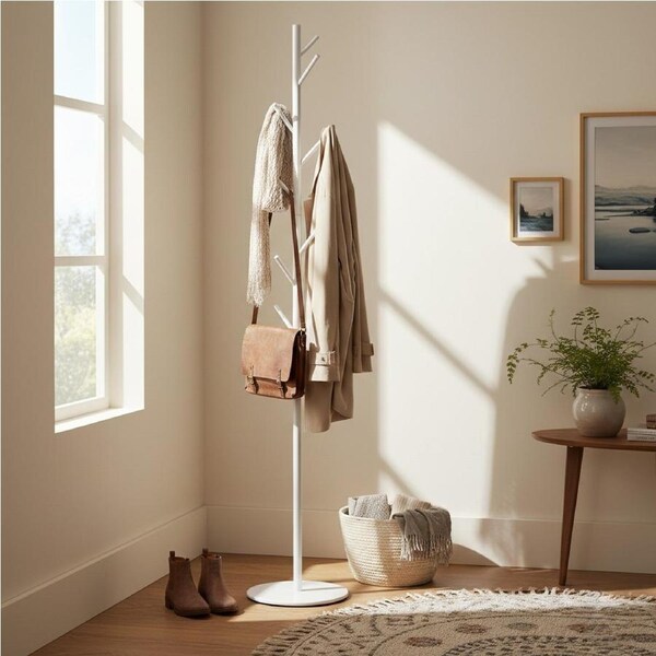 Levede Coat Rack Hat Clothes Stand Hanger Garment Hook Tree Rail Organizer White
