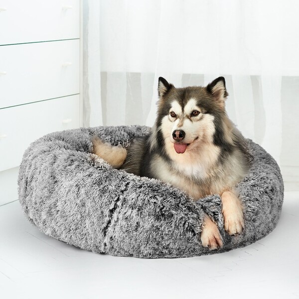 PaWz Pet Bed Donut Soft Plush - Charcoal, Dia. 70cm