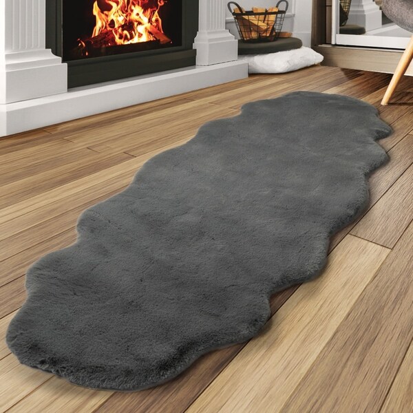 Marlow Floor Rug 80cm x 200cm Cloud Shaped Fluffy 2cm Thick - Grey
