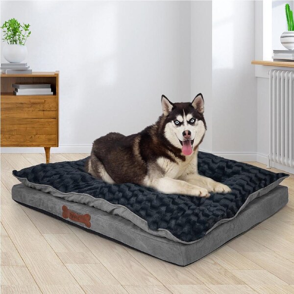 PaWz Dog Calming Bed Warm Soft Plush Comfy Sleeping Memory Foam Mattress Dark Grey M