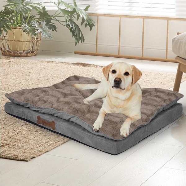 120x80cm PaWz Pet Bed Memory Foam Removable Cover - Khaki
