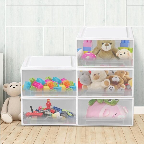 Traderight Kids Toy Box Stackable Storage Drawers Palstic Clothes Organiser Container 5Tier