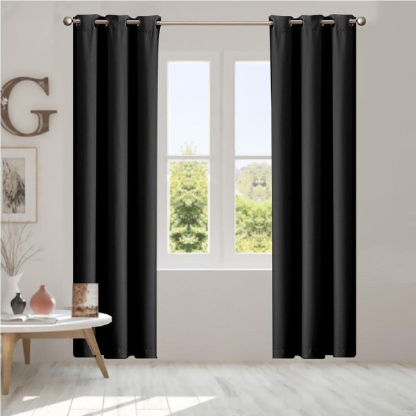 Marlow 2x Blockout Curtains Panels 3 Layers Eyelet Room Darkening 132x160cm Black