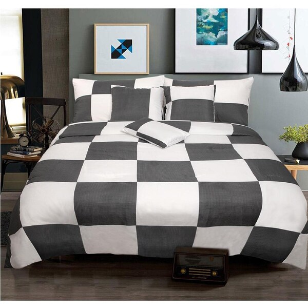 Shangri La 6 Piece Comforter Set Check Charcoal