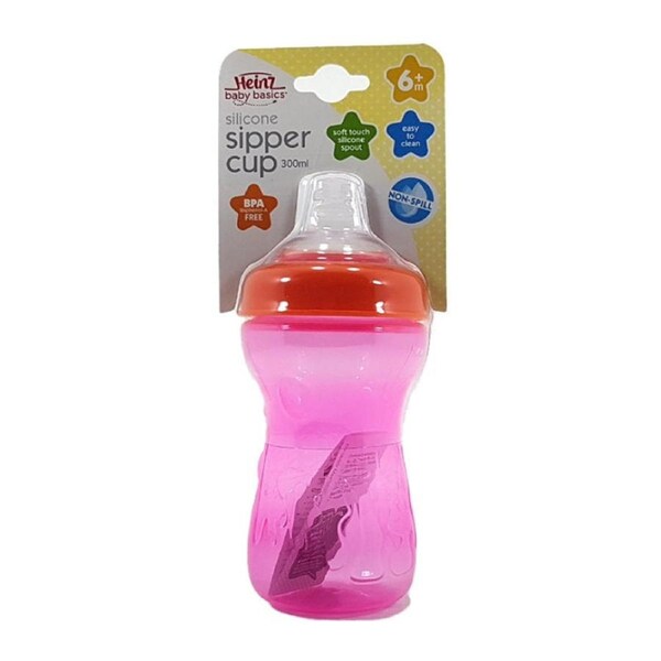 Heinz Baby Basics Silicone Sipper Cup Pink 300mL
