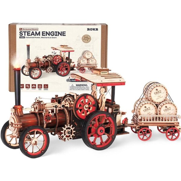 Robotime Steam Engine Tractor Locomotive Model Kit Electric Vintage Car Assembly Wooden Puzzles Vehicle LKA01