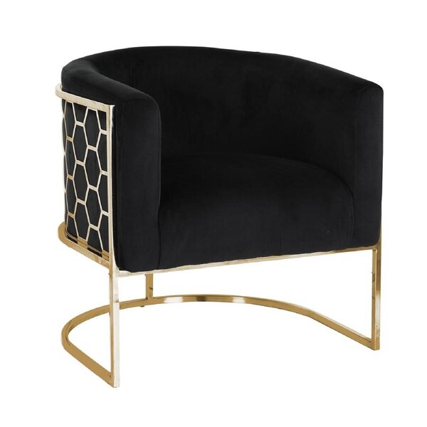 Arm Chair Black Velvet Stainless Steel Frame and Legs Golden Colour