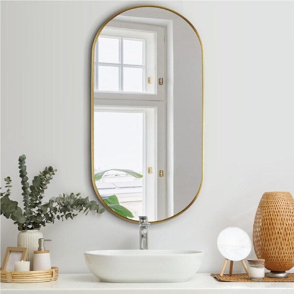 Oikiture Wall Mirrors 84x50cm Oval Makeup Mirror Bedroom Home Decor Gold