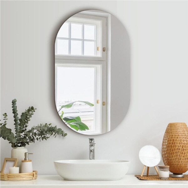 Oikiture Wall Mirrors 84x50cm Oval Frameless Makeup Mirror Bathroom