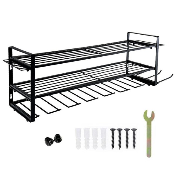 Power Tool Organizer Wall Mount 7 Drill Holder 3 Layer Heavy Duty Metal for Drill Plier Hammer Rack Suitable for Workshop Garage