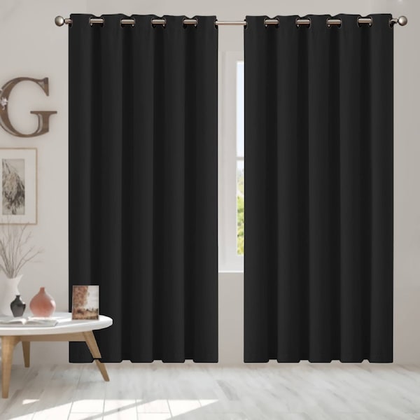 Marlow 2x Blockout Curtains Panels 3 Layers Eyelet Room Darkening 180x230cm Black