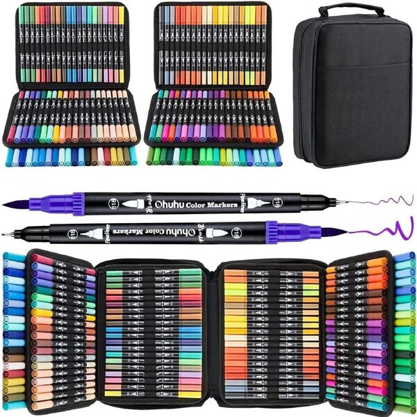 160 Color Brush Pens for Adult Coloring Books - Water-Based & Dual