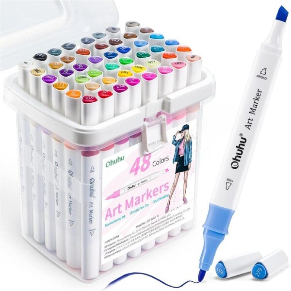 48-Color Double ped Alcohol Markers Set for Kids and Adults - Great Value for Art Class