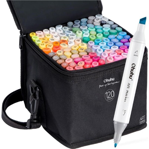 120-Color Double ped Alcohol Art Markers for Coloring - Includes Blender