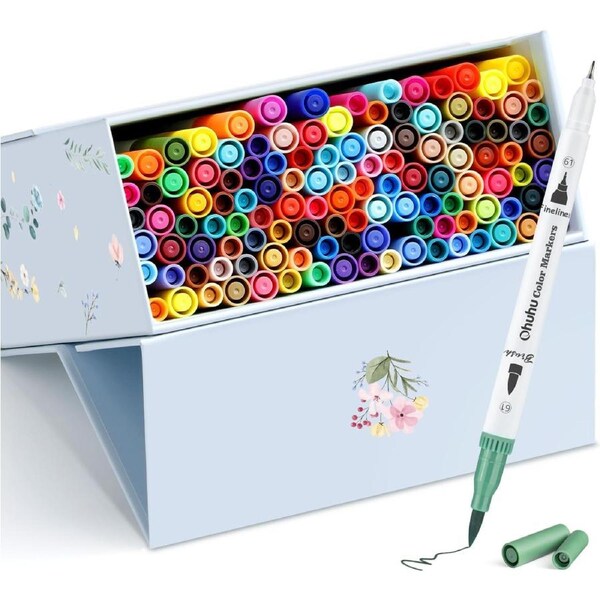 120 Color Dual Markers for Adult Coloring - Non-Toxic & Water-Based - Maui White