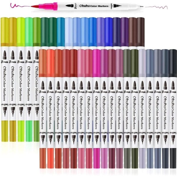 36 Dual Art Markers for Coloring & Calligraphy - Permanent & Vibrant Colors