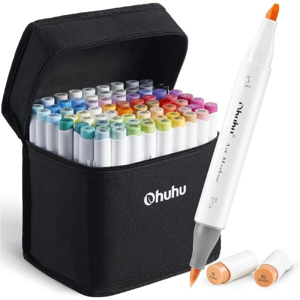 72 Color Alcohol Brush Markers Set with Blender - Ideal for Kids, Artists & Adult Coloring