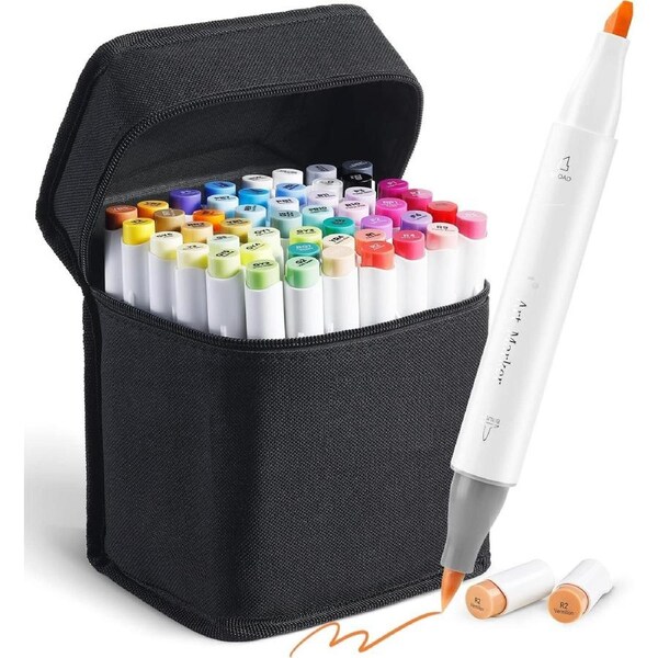 48 Color Alcohol Brush Markers - Dual for Art & Coloring - Bonus Blender